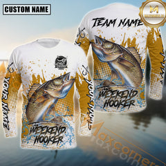 Maxcorners Walleye Fishing Weekend Hooker Splash Graphic Personalized Name, Team Name 3D Long Sleeve Shirt
