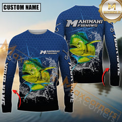 Maxcorners Mahi Mahi Fishing Jumping Fish Splash Effect Personalized Name 3D Long Sleeve Shirt