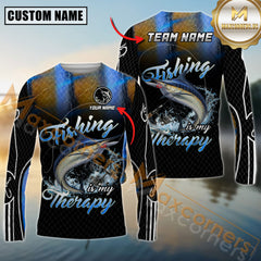 Maxcorners Fishing Shirt Marlin Graphic Therapy Quote Dark Camo Personalized Name, Team Name 3D Long Sleeve Shirt
