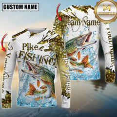 Maxcorners Pike Fishing Big Catch Splash Personalized Name, Team Name 3D Long Sleeve Shirt