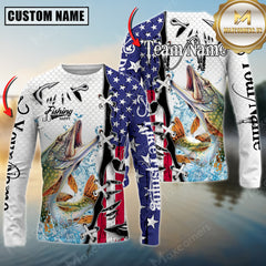 Maxcorners Pike Fishing American Flag Splash Personalized Name, Team Name 3D Long Sleeve Shirt
