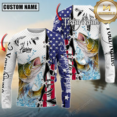 Maxcorners Walleye Fishing American Flag Splash Personalized Name, Team Name 3D Long Sleeve Shirt