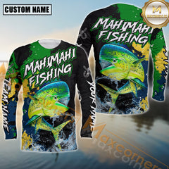 Maxcorners Mahi Mahi Fishing Shirt Camo Splash Design Personalized Name, Team Name 3D Long Sleeve Shirt