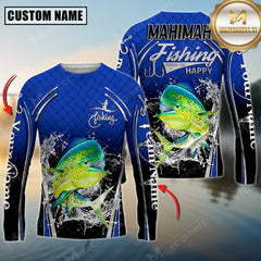 Maxcorners Silver MahiMahi Fishing Makes Me Happy Splashing Water Personalized Name, Team Name 3D Long Sleeve Shirt