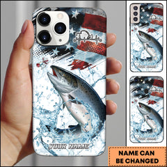 Maxcorners Chinook Fishing American Flag Splash Art Personalized Name Phone Case