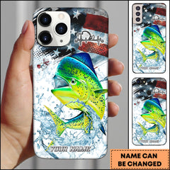 Maxcorners Mahi-Mahi Fishing American Flag Splash Art Personalized Name Phone Case