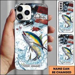 Maxcorners Tuna Fishing American Flag Splash Art Personalized Name Phone Case