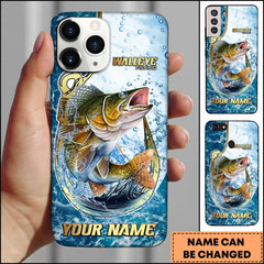 Maxcorners Walleye Fishing Jumping Walleye Hook Design Ocean Water Splash Art Personalized Name Phone Case