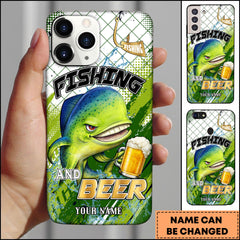 Maxcorners Mahi-mahi Fishing And Beer Green Graphic Hook Splash Funny Fish Personalized Name Phone Case