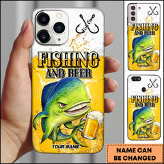 Maxcorners Fishing And Beer Mahi Mahi Funny Yellow Splash Art Personalized Name Phone Case
