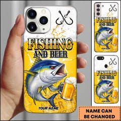 Maxcorners Fishing And Beer Tuna Funny Yellow Splash Art Personalized Name Phone Case