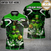 Maxcorners Bowling St. Patrick Cool Shamrock Character Multicolor Options Personalized Name, Team Name 3D Shirt (4 Colors)