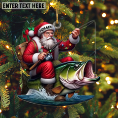 Maxcorners Personalized Santa Fishing Ornament, Fisherman Holiday Keepsake