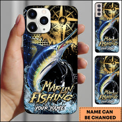 Maxcorners Marlin Fishing Jumping Marlin Compass Art Personalized Name Phone Case TU1601