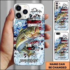 Maxcorners Bass Fishing Patriotic Splash Art Personalized Name Phone Case TU1601