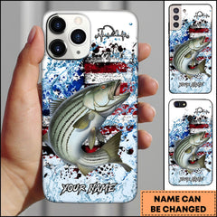 Maxcorners Striped Bass Fishing Patriotic Splash Art Personalized Name Phone Case TU1601