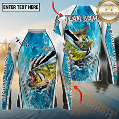 Maxcorners Freshwater Fishing Dynamic Water Splash Design Personalized Name, Team Name 3D Long Sleeve Shirt