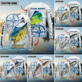Maxcorners Saltwater Fishing Compass Navigation Style Personalized Name, Team Name 3D Long Sleeve Shirt