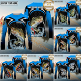 Maxcorners Freshwater Fishing Deep Blue Hexagon Sport Design Personalized Name, Team Name 3D Long Sleeve Shirt