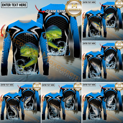 Maxcorners Saltwater Fishing Deep Blue Hexagon Sport Design Personalized Name, Team Name 3D Long Sleeve Shirt