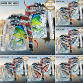 Maxcorners Saltwater Fishing Patriotic Water Splash Theme Personalized Name, Team Name 3D Long Sleeve Shirt