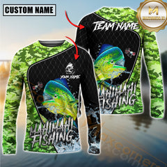 Maxcorners Mahi Mahi Fishing Camo Pattern Custom Graphic Personalized Name, Team Name 3D Long Sleeve Shirt
