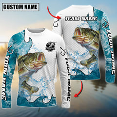 Maxcorners Freshwater Fishing Dynamic Water Splash Scale Pattern Personalized Name, Team Name 3D Long Sleeve Shirt