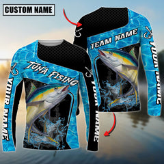 Maxcorners Saltwater Fishing Jumping Water Splash Art Personalized Name, Team Name 3D Long Sleeve Shirt
