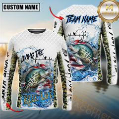 Maxcorners Crappie Fishing Jersey Patriotic Reel Life Design Personalized Name, Team Name 3D Long Sleeve Shirt
