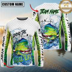 Maxcorners Mahimahi Fishing Jersey Patriotic Reel Life Design Personalized Name, Team Name 3D Long Sleeve Shirt