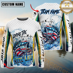 Maxcorners Tuna Fishing Jersey Patriotic Reel Life Design Personalized Name, Team Name 3D Long Sleeve Shirt