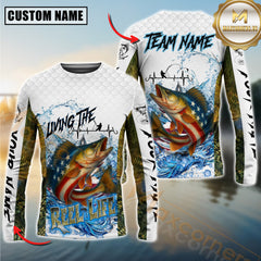 Maxcorners Walleye Fishing Jersey Patriotic Reel Life Design Personalized Name, Team Name 3D Long Sleeve Shirt