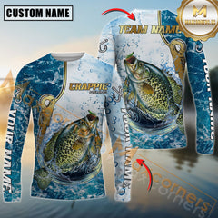 Maxcorners Crappie Fishing Jersey Golden Hook Graphic Personalized Name, Team Name 3D Long Sleeve Shirt