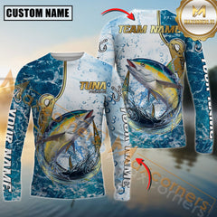 Maxcorners Tuna Fishing Jersey Golden Hook Graphic Personalized Name, Team Name 3D Long Sleeve Shirt