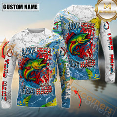 Maxcorners Mahi-Mahi Shirt Live Free Fish Hard Crappie Design Personalized Name, Team Name 3D Long Sleeve Shirt