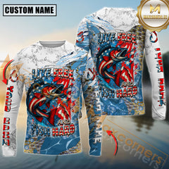 Maxcorners Walleye Shirt Live Free Fish Hard Crappie Design Personalized Name, Team Name 3D Long Sleeve Shirt