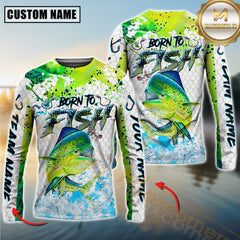 Maxcorners Sport Fishing Shirt Dynamic Mahi-Mahi Jump Personalized Name, Team Name 3D Long Sleeve Shirt