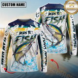 Maxcorners Sport Fishing Shirt Dynamic Tuna Jump Personalized Name, Team Name 3D Long Sleeve Shirt