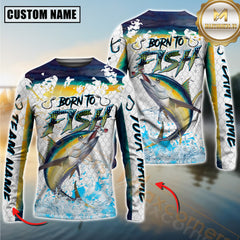Maxcorners Sport Fishing Shirt Dynamic Tuna Jump Personalized Name, Team Name 3D Long Sleeve Shirt
