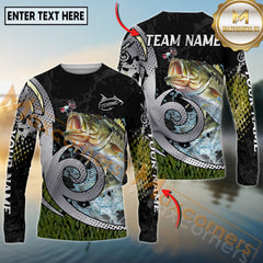 Maxcorners Freshwater Fishing Bold Modern Graphic Personalized Name, Team Name 3D Long Sleeve Shirt
