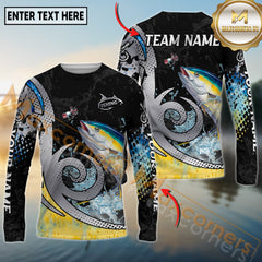 Maxcorners Saltwater Fishing Bold Modern Graphic Personalized Name, Team Name 3D Long Sleeve Shirt
