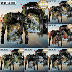 Maxcorners Freshwater Fishing Dark Water Art Style Personalized Name, Team Name 3D Long Sleeve Shirt