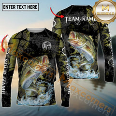 Maxcorners Freshwater Fishing Dark Water Art Style Personalized Name, Team Name 3D Long Sleeve Shirt