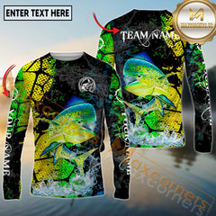 Maxcorners Saltwater Fishing Dark Water Art Style Personalized Name, Team Name 3D Long Sleeve Shirt
