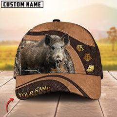 Maxcorners Golden Deer Hunting Realistic Buck Head Leather Pattern Personalized Name 3D Cap (6 Options)