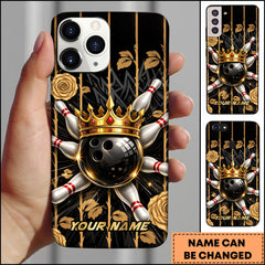 Maxcorners Bowling Crown Luxury Gold Floral Pattern Personalized Name Phone Case