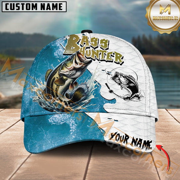 Maxcorners Bass Hunter Fishing Graphic Splash Effect Personalized Name 3D Cap