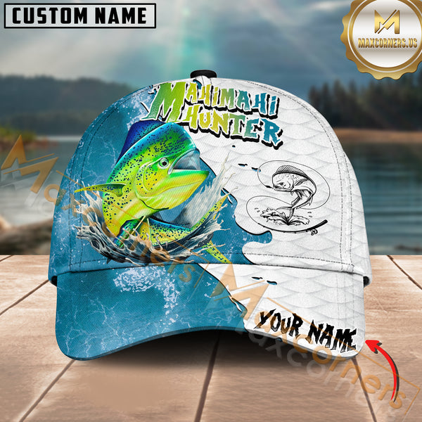 Maxcorners MahiMahi Hunter Fishing Graphic Splash Effect Personalized Name 3D Cap