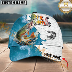 Maxcorners Pike Hunter Fishing Graphic Splash Effect Personalized Name 3D Cap