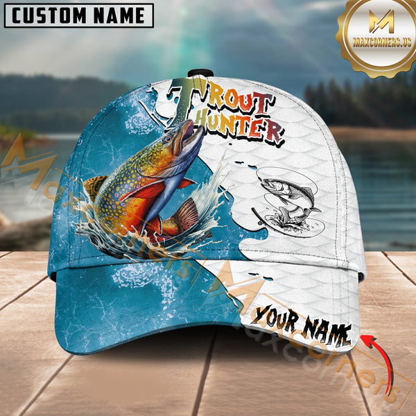 Maxcorners Trout Hunter Fishing Graphic Splash Effect Personalized Name 3D Cap